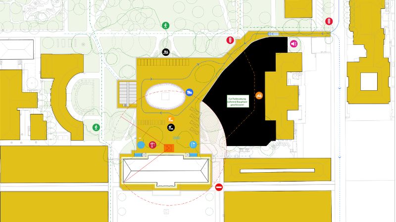 Ausschnitt aus der Vorplanung der Baustelleneinrichtung Schlosssanierung - Quelle: Staatl. Bauamt Amberg-Sulzbach